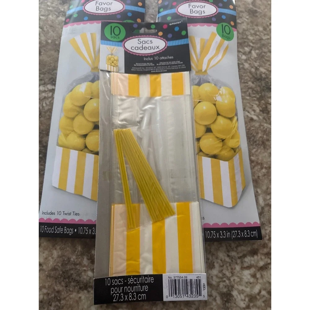 Amscan Yellow Striped Food‎ Safe Favor Bags 30 Count 10.75x3.3 Party Supplies